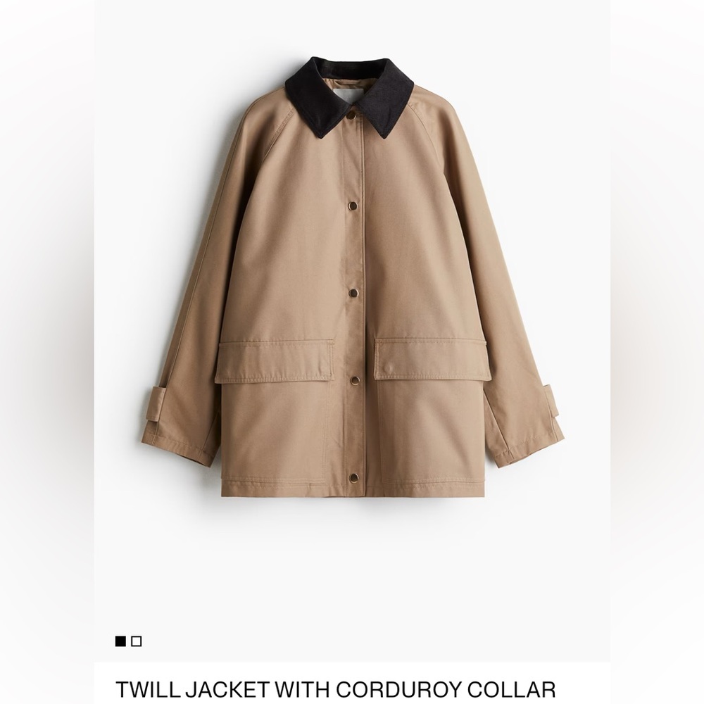 H&M Beige Barn Jacket with Brown Corduroy Collar